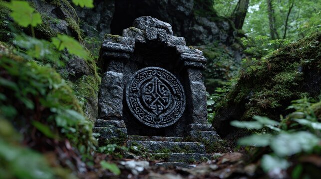 Ancient stone archway, mystical, forest setting