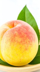 Peach on Wooden Dish, Close-up Shot