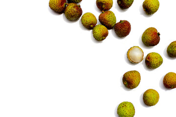 Fresh lychee fruit on white background. Juicy exotic fruit.