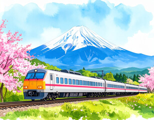 富士山　生成AI　水彩　背景