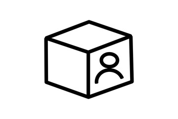 This image shows a 3D cube icon with a simple user symbol (a circle for the head and a curved line for the shoulders) on one of its visible sides.