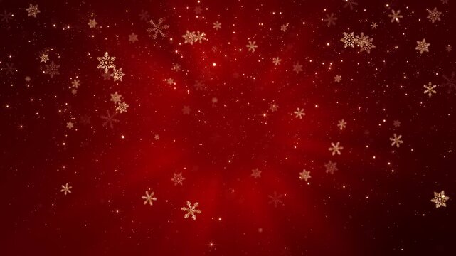Golden snowflakes sparkle animation red festive backdrop background particles festive for Christmas greetings, holiday celebrations, winter promotions, seasonal party visuals, openers, luxury branding