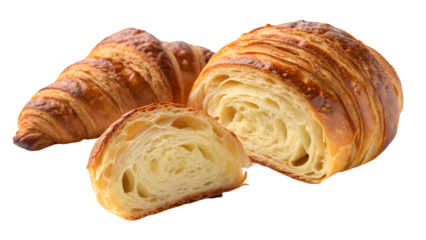 Freshly Baked Croissants with Delicate Layers Isolated on Black Background Perfect for Breakfast or Pastry Shop Menus