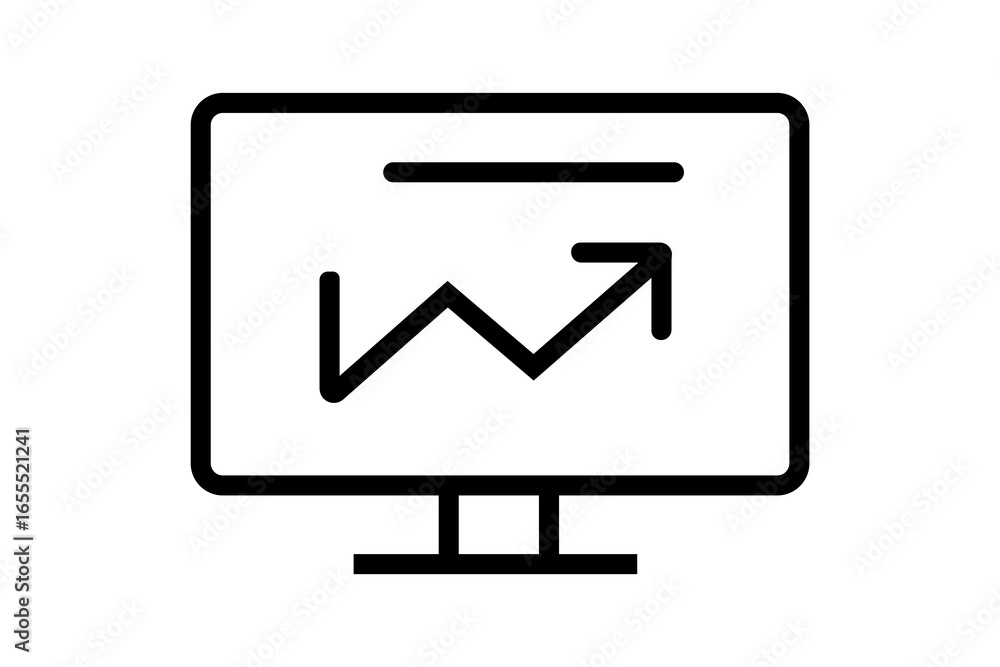 Poster The image shows a black outline icon of a computer monitor displaying an upward-trending line graph.