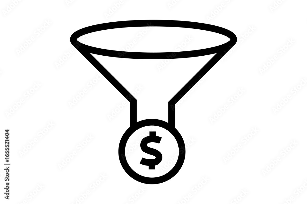 Poster the image shows a black outline icon of a funnel with a dollar sign ($) inside a circle at the botto