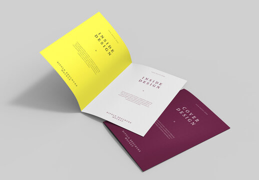 Bifold Brochure Mockup with Open and Closed Views