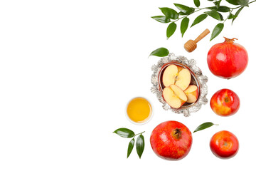 Fruits with honey in a bowl, isolated on white, PNG