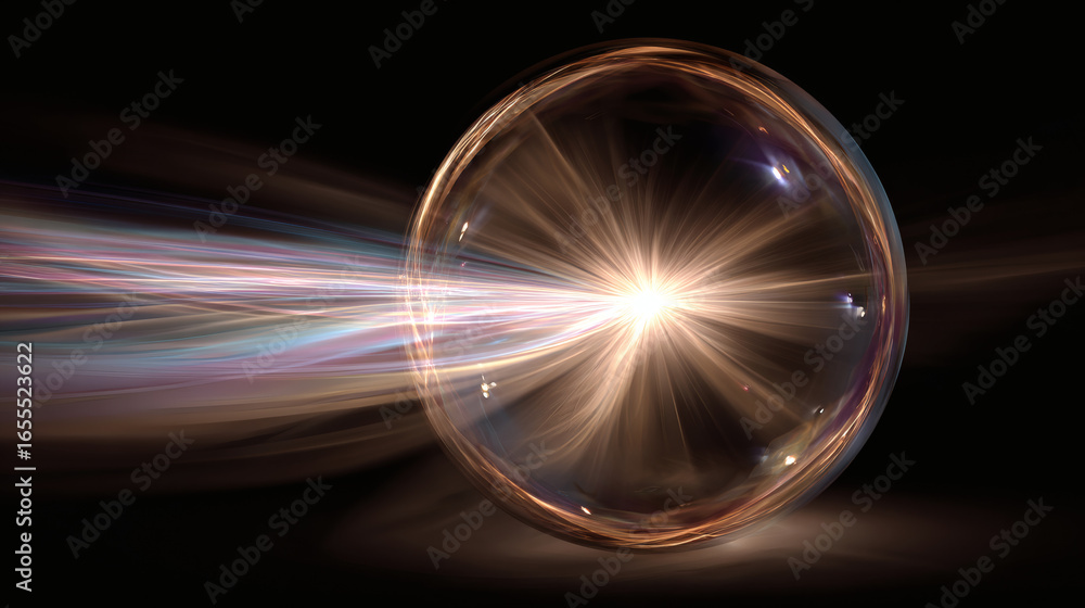 Aufkleber glowing translucent orb emits soft light beams, creating mesmerizing and ethereal effect against dar