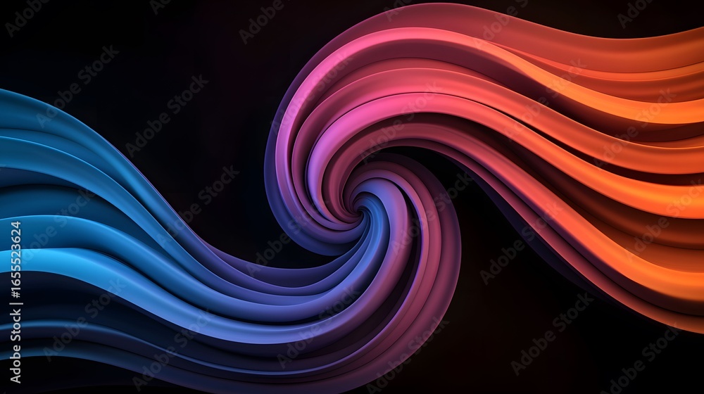 Poster a stunning abstract render shows a two-toned spiral, the layers of the form transition from cool blu