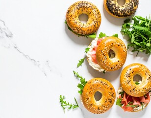 Gourmet Bagel Sandwiches with Cream Cheese, Prosciutto, and Arugula