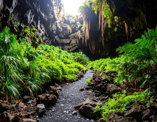 Fototapeta premium Lush cave interior with path