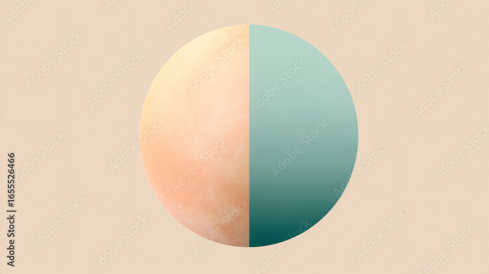 Poster sphere is divided into two halves with pale peach gradient on one side and dusty teal on other, set 