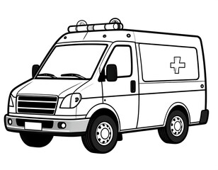 Fototapeta premium Line drawing of a white emergency medical vehicle