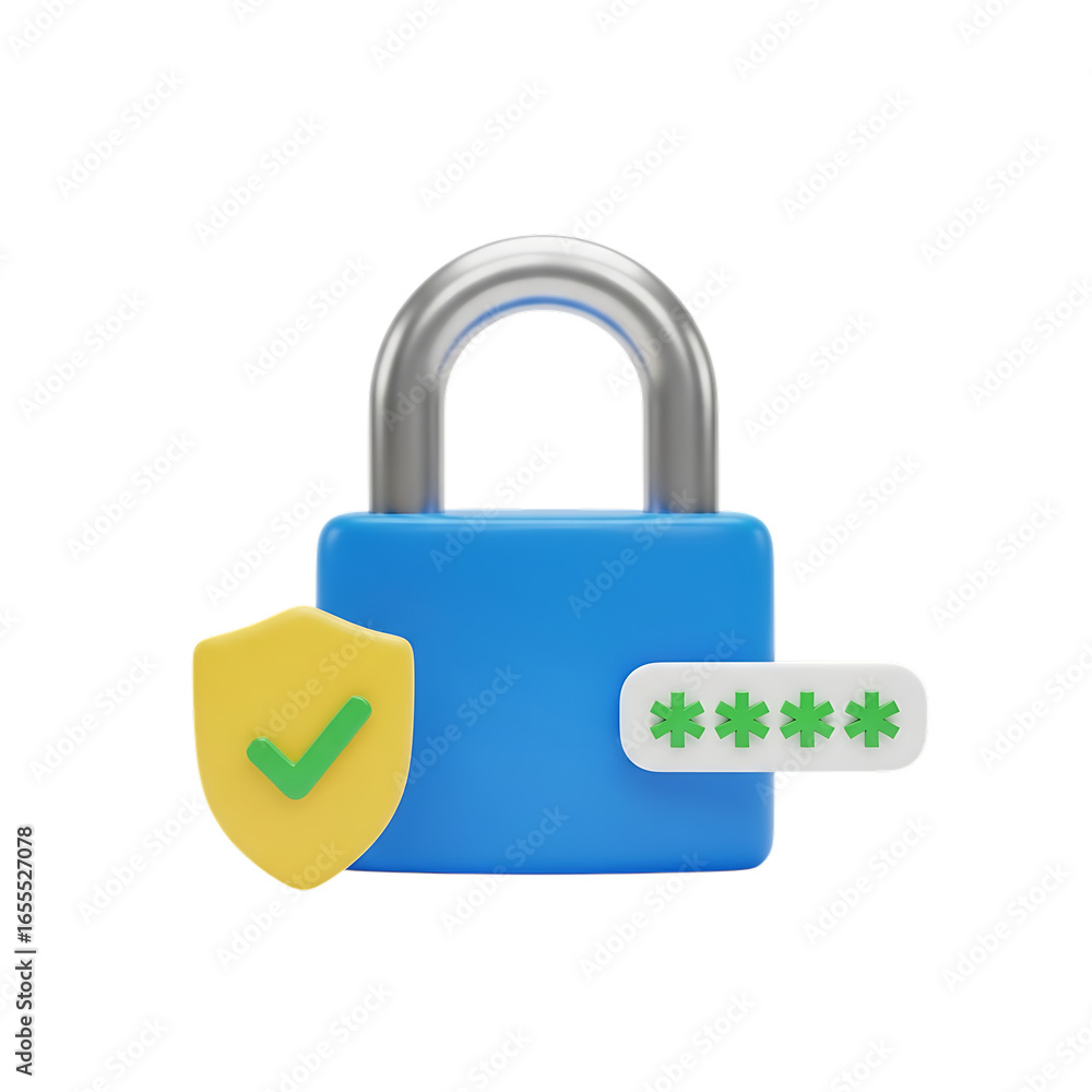 Fototapete blue padlock with shield and password isolated on transparent background to represent security and p