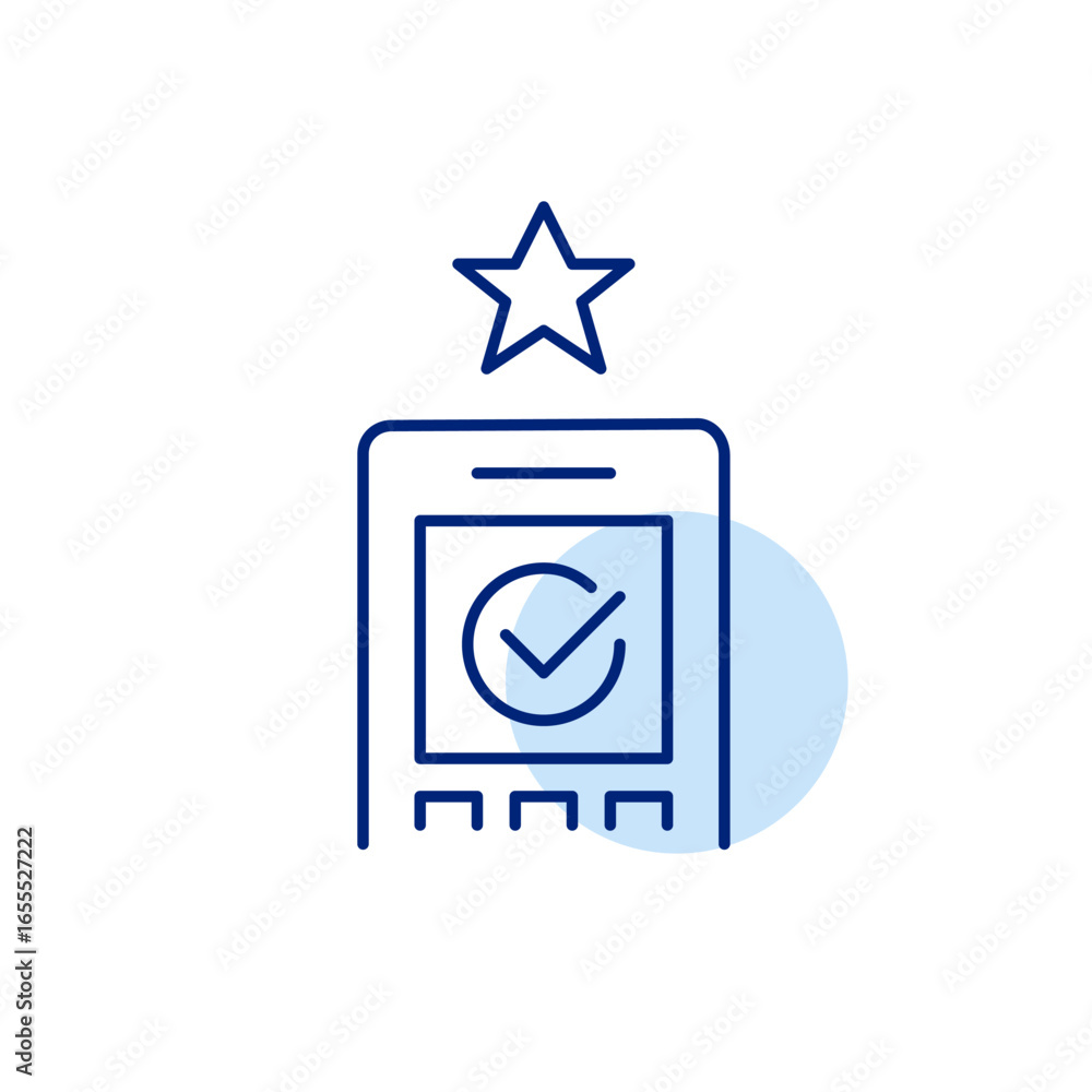 Poster nfc payment reader with transaction approved and star. pixel perfect, editable stroke vector icon
