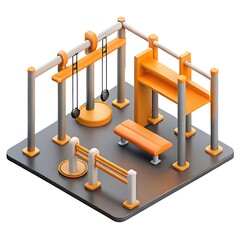 Modern outdoor fitness equipment set isometric view