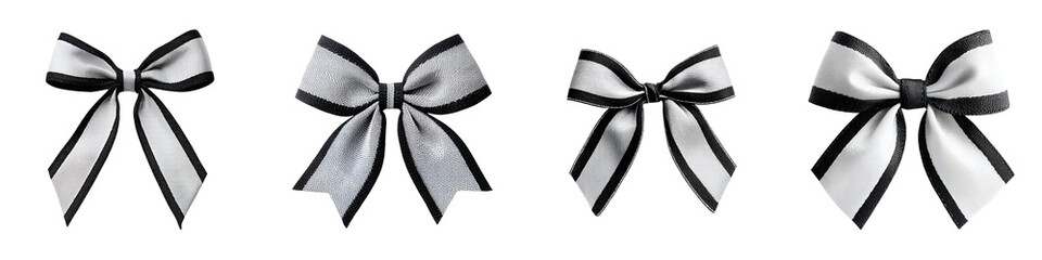 Elegant Silver and Black Bows Isolated on White Background - Festive Decoration