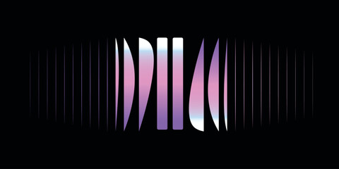 Print 3d rendering. Abstract minimalist geometric background featuring vertical metallic stripes. Fluted glass illustrations