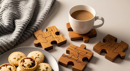 Coffee and Mince Pies on Puzzle Coasters - Cozy and Comfort - Home and Lifestyle
