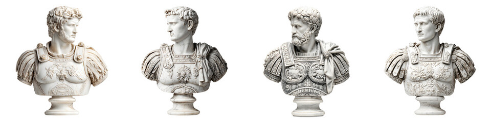 Obraz premium Marble Busts of Roman Emperors Isolated on White Background