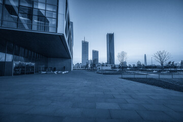 Modern Urban Cityscape at Dusk with Architectural Elements