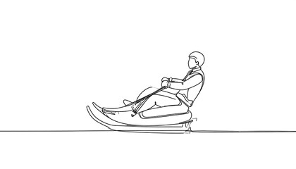 Single-line drawing of a person riding a sled