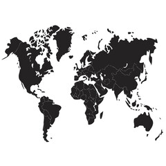 world map on black background
