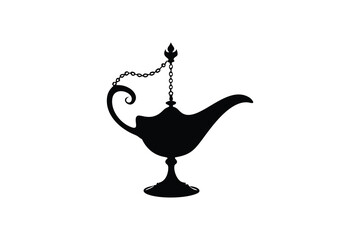 Vintage ornate oil lamp silhouette isolated on white background