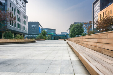 Serene Urban Plaza with Modern Architecture and Natural Elements