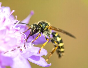 Close-up of wasp on purple flower