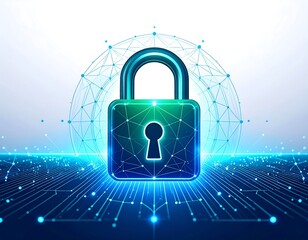 Futuristic lock graphic on digital circuit background