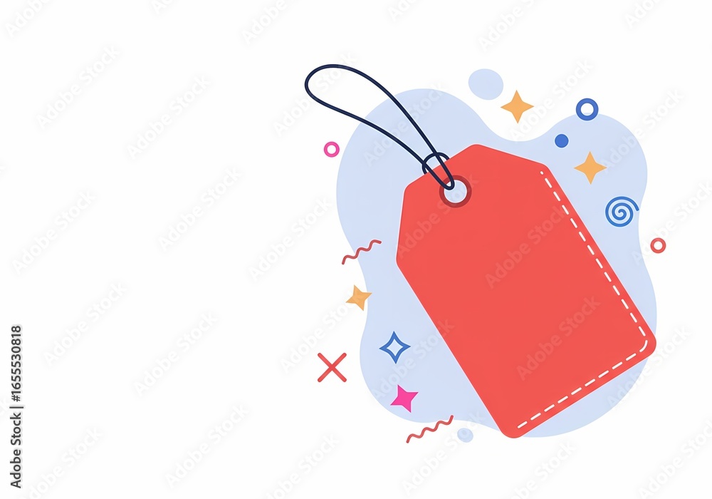 Poster blank red tag on a colorful abstract background