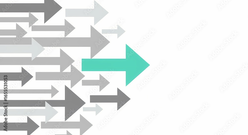 Poster grey and teal arrows pointing right in abstract design