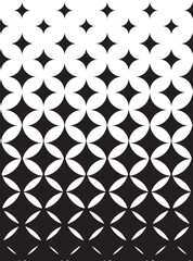 Seamless black and white geometric pattern with circular star-like shapes, modern abstract optical design background.
