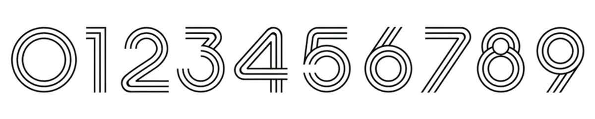 Retro Line Art Numbers 0-9 Collection for Graphic Design Projects