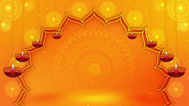 Diwali greeting motion design with burning diya lamps. Diwali is the Hindu festival of lights, celebrated in India. Deepavali. Happy festival of lights colorful template design decorative diya lamp.