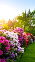 Obraz premium Colorful flower garden at sunset