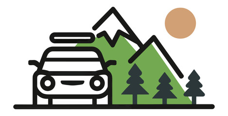 Car adventure illustration mountain landscape travel