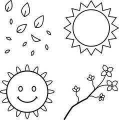 Leaf Drops and Sun Botanical Line Symbols