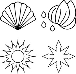 Shells and Sun Starfish Line Art Icons