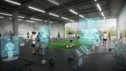 Futuristic training facility with athletes using tech - Powered by Adobe