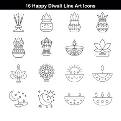 Happy Diwali Line Art Icon Bundle Collection of Minimalist Vector Festival Designs