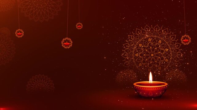 Diwali Background Diya 4k greetings diya on lotus flower Happy Deepawali card copy space for logo text celebrate Hindu Festival of Lights Celebration, Wishes, holiday Message Festival of lights pooja