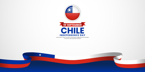 Chilean flag for chile independence day banner background with waving ribbon flag