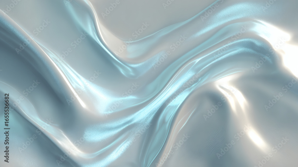 Poster smooth, flowing waves of translucent silver and blue light create soft, ethereal effect, evoking sen