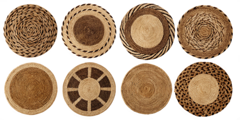 handcrafted coiled circular woven placemats isolated on white background, png, ai generated.