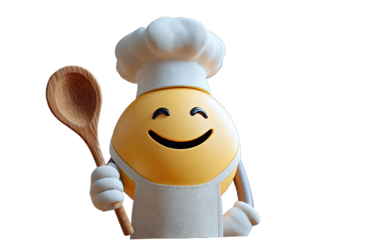 Cheerful chef emoji holding wooden spoon and knife