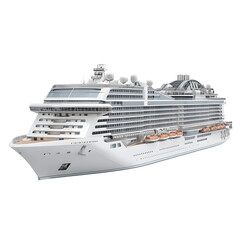 Majestic cruise ship with multiple decks and lifeboats angled view.