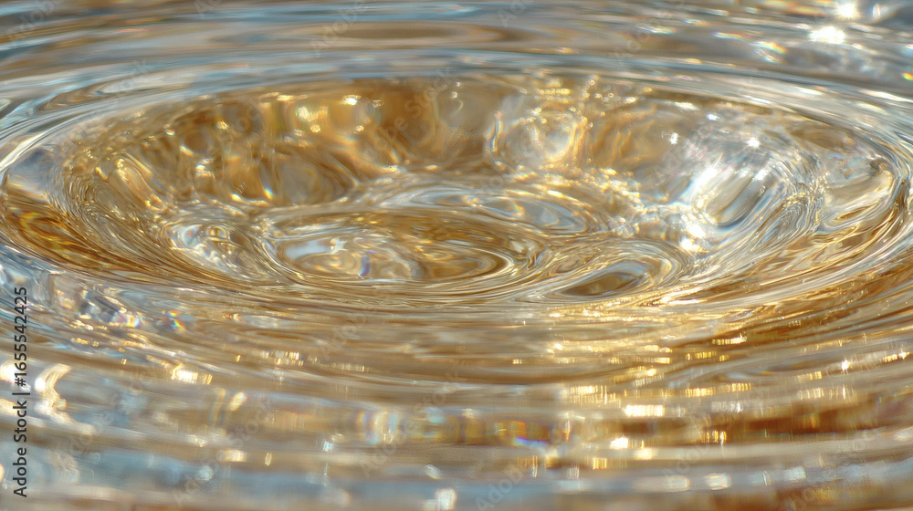 Poster mesmerizing close up of glass surface with subtle ripple reflections and soft golden shimmer, creati