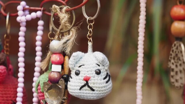 Handmade keychains display at local craft market